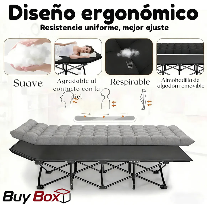 Cama Plegable Portátil Reforzada con Colchón Acolchado y Bolso Lateral