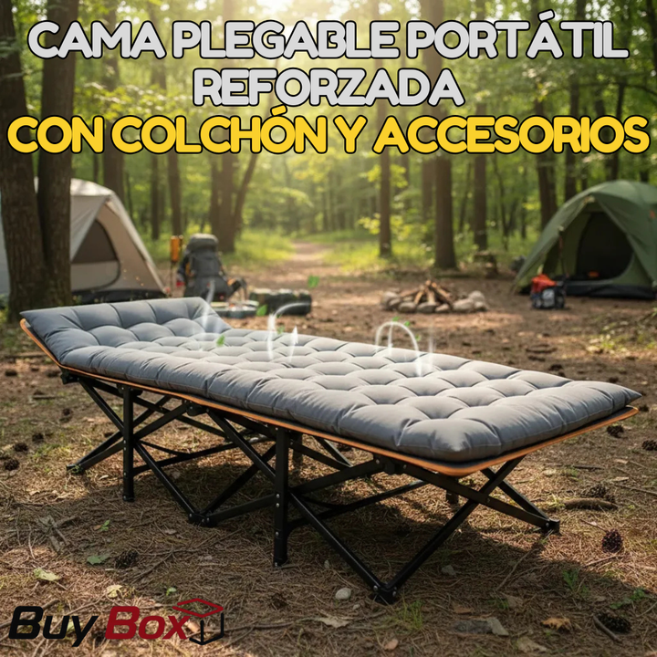 Cama Plegable Portátil Reforzada con Colchón Acolchado y Bolso Lateral