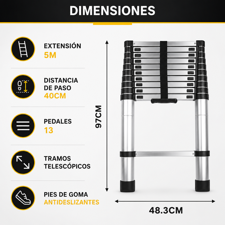 ESCALERA TELESCÓPICA COMPACTA DE ALUMINIO 5 METROS