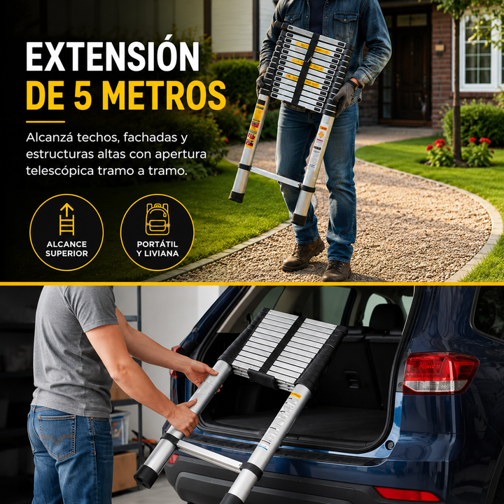 ESCALERA TELESCÓPICA COMPACTA DE ALUMINIO 5 METROS