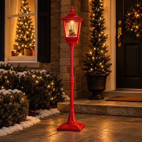 FAROL NAVIDEÑO MUSICAL 1,85 M CON LUZ LED, NIEVE EN MOVIMIENTO Y TREN