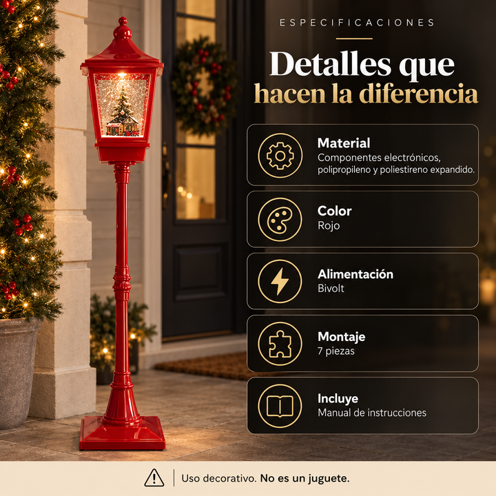FAROL NAVIDEÑO MUSICAL 1,85 M CON LUZ LED, NIEVE EN MOVIMIENTO Y TREN