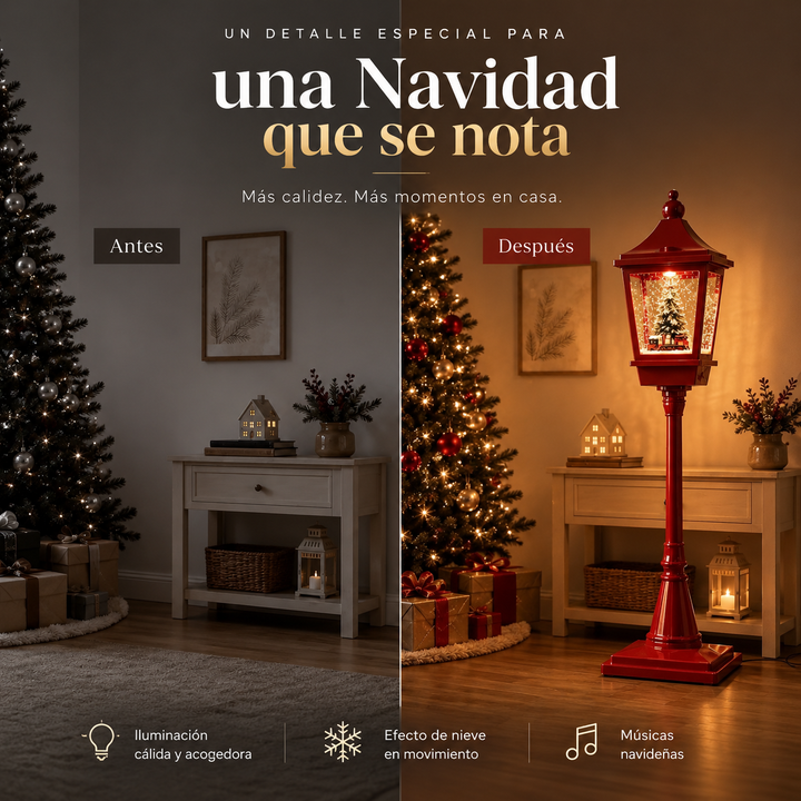 FAROL NAVIDEÑO MUSICAL 1,85 M CON LUZ LED, NIEVE EN MOVIMIENTO Y TREN