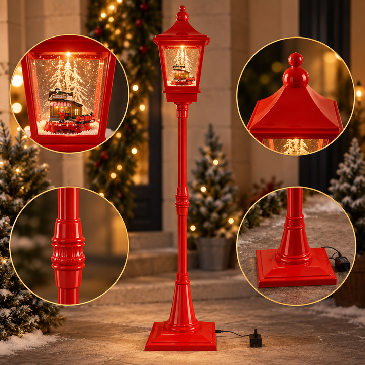 FAROL NAVIDEÑO MUSICAL 1,85 M CON LUZ LED, NIEVE EN MOVIMIENTO Y TREN