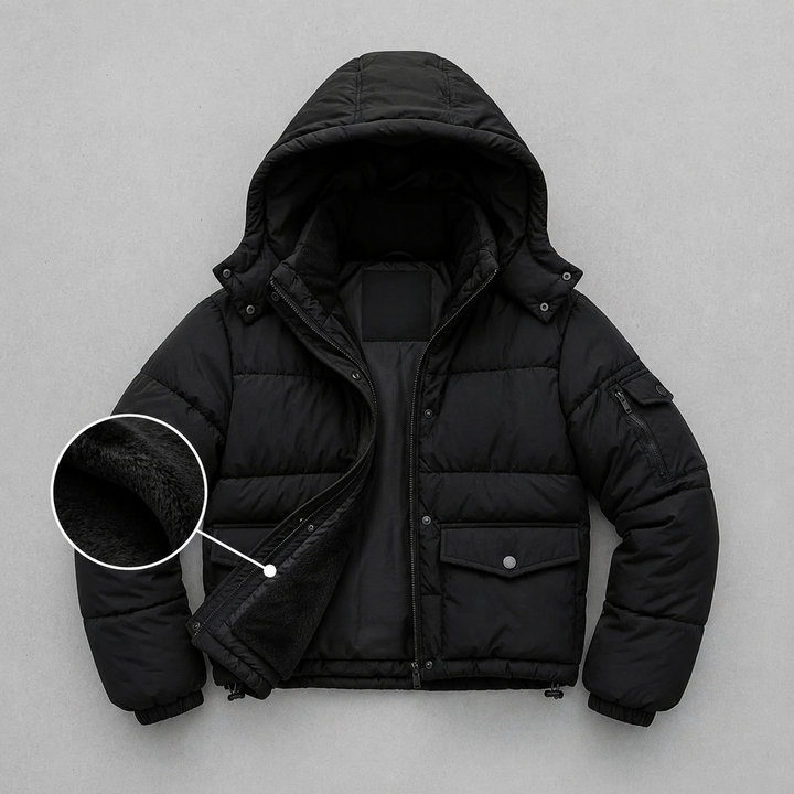 Campera Moderna con Capucha e Interior con Piel
