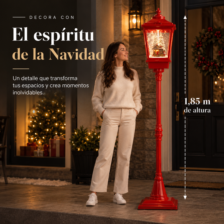 FAROL NAVIDEÑO MUSICAL 1,85 M CON LUZ LED, NIEVE EN MOVIMIENTO Y TREN