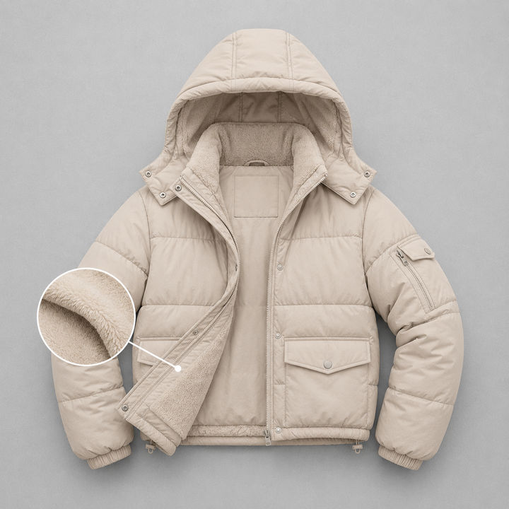 Campera Moderna con Capucha e Interior con Piel