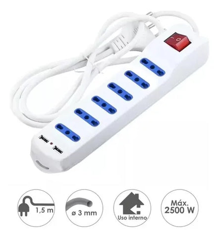 Enchufe 6 Puertos 1.5m ⚡🔌 -STK-1441