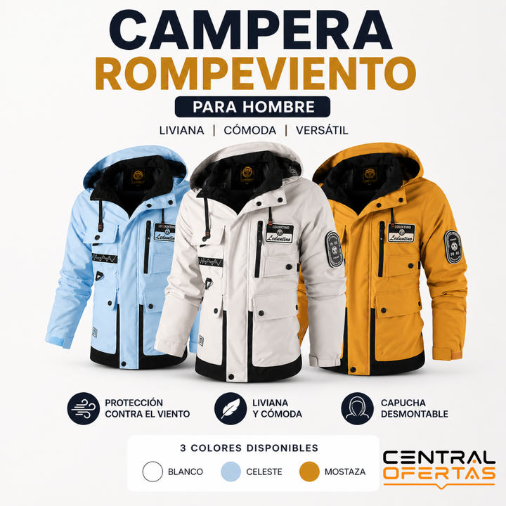 Campera Rompeviento para Hombre con Capucha Desmontable | Liviana y Versátil